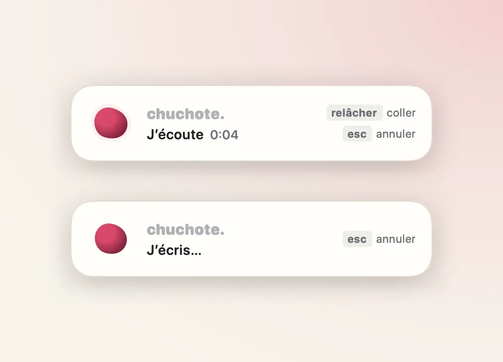 La pilule de Chuchote pendant l'écoute, puis pendant l'écriture du texte